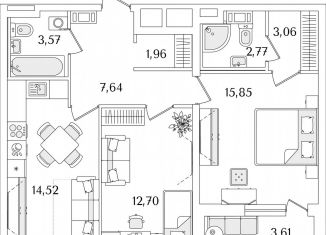 Продается двухкомнатная квартира, 63.9 м2, Санкт-Петербург, Невский район, Октябрьская набережная, 116