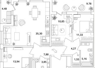 3-комнатная квартира на продажу, 102.4 м2, Санкт-Петербург, муниципальный округ Новоизмайловское, Кубинская улица, 82к3с1