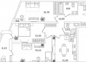 Продажа трехкомнатной квартиры, 90.6 м2, Санкт-Петербург, метро Пролетарская, Октябрьская набережная, 116