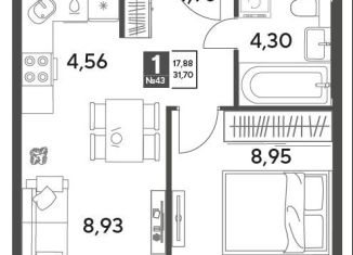 Продам однокомнатную квартиру, 31.7 м2, Пушкино