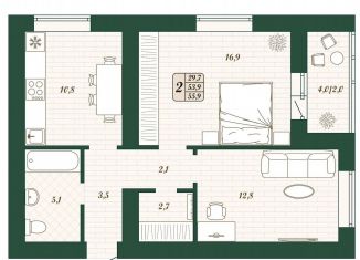 Продаю 2-ком. квартиру, 53.9 м2, Самарская область