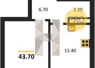 Продается однокомнатная квартира, 43.7 м2, Новосибирская область