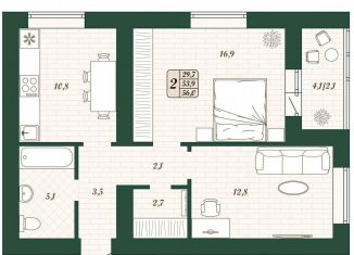 Продаю 2-ком. квартиру, 53.9 м2, Самарская область