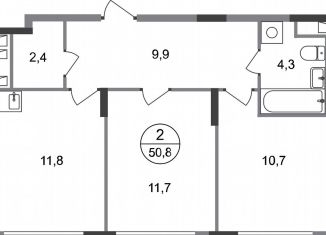 Продажа 2-ком. квартиры, 50.8 м2, деревня Рассказовка, деревня Рассказовка, 2