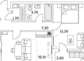 1-ком. квартира на продажу, 49.1 м2, Санкт-Петербург, Глухарская улица, 4к2, муниципальный округ Юнтолово