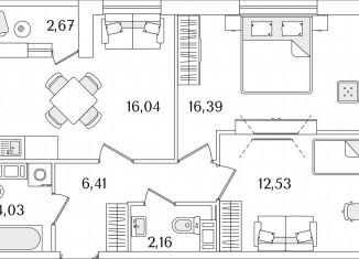 Продажа двухкомнатной квартиры, 58.9 м2, Санкт-Петербург, Невский район, Октябрьская набережная, 116