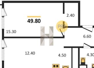 1-комнатная квартира на продажу, 49.8 м2, Новосибирская область, улица Ляпидевского, 5