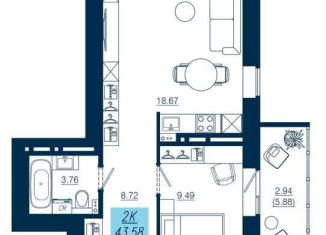 Продам однокомнатную квартиру, 43.6 м2, Красноярск, Советский район, Аэровокзальная улица, 19/8