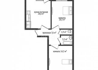 Продается 2-ком. квартира, 76.3 м2, Краснодар, Дубравная улица, 1, микрорайон Молодёжный