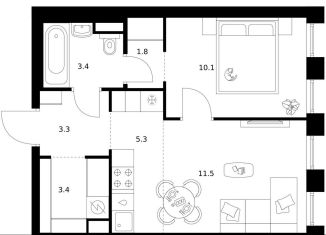 Продаю 1-комнатную квартиру, 38.8 м2, Москва, район Москворечье-Сабурово, жилой комплекс Москворечье, 1.3