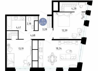 Продажа 2-ком. квартиры, 63.8 м2, Рязань