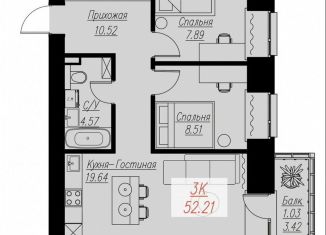 Продаю 3-ком. квартиру, 52.2 м2, Красноярск, Семафорная улица, 441А