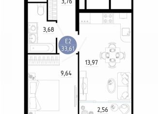 Продажа 1-комнатной квартиры, 33.6 м2, Рязань