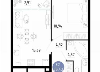 Продается 1-комнатная квартира, 38.4 м2, Рязань