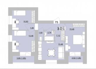 Продажа 3-ком. квартиры, 68.7 м2, Берёзовский, улица Загвозкина, 1