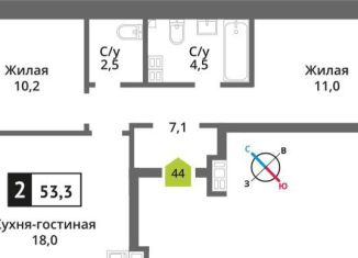 Продам 2-комнатную квартиру, 53.3 м2, поселок Светлые Горы, жилой комплекс Смарт Квартал Лесная Отрада, к4