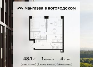 Продам однокомнатную квартиру, 48.1 м2, Москва, ВАО