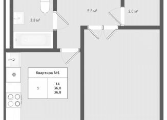 1-комнатная квартира на продажу, 36.8 м2, Москва