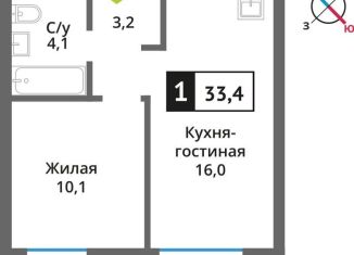 Продается однокомнатная квартира, 33.4 м2, поселок Светлые Горы, жилой комплекс Смарт Квартал Лесная Отрада, к4