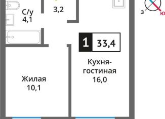 1-ком. квартира на продажу, 33.4 м2, поселок Светлые Горы, жилой комплекс Смарт Квартал Лесная Отрада, к4