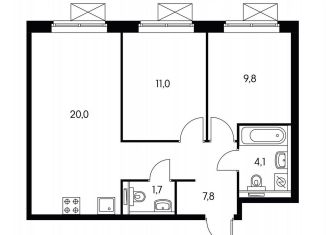 Продается 2-комнатная квартира, 53.9 м2, Московская область, Лесная улица, 16к1