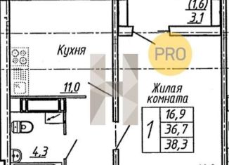 Однокомнатная квартира на продажу, 38.3 м2, Воронеж, улица Пескова, 6