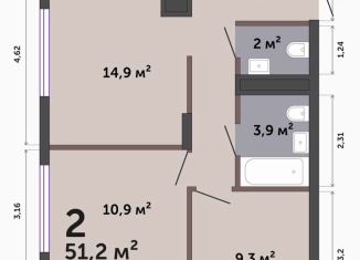 Продается 2-ком. квартира, 51.2 м2, Екатеринбург, Трамвайный переулок, 6, метро Динамо