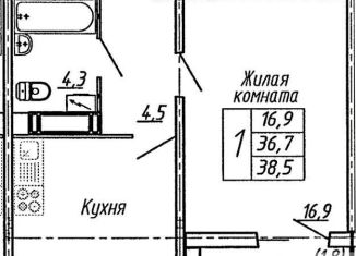 1-комнатная квартира на продажу, 38.5 м2, Воронеж, улица Пескова, 6, Центральный район