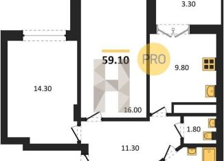 Продается двухкомнатная квартира, 59.1 м2, Воронеж, улица Красных Партизан, 35