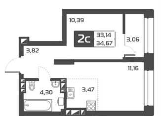 2-комнатная квартира на продажу, 34.3 м2, Новосибирск, Октябрьский район, Выборная улица, 133/1