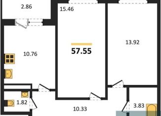 Продается 2-комнатная квартира, 57.6 м2, Воронеж, улица 45-й Стрелковой Дивизии, 259/27, Коминтерновский район