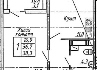 1-комнатная квартира на продажу, 38.3 м2, Воронеж, улица Пескова, 6, Центральный район