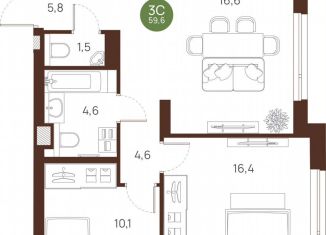 Продам 2-комнатную квартиру, 59.6 м2, Новосибирск, метро Площадь Ленина