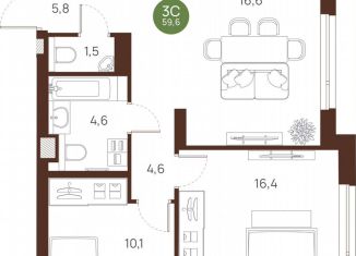 Продам двухкомнатную квартиру, 59.6 м2, Новосибирск, метро Площадь Ленина