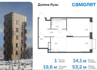 Продажа однокомнатной квартиры, 53.2 м2, Мытищи, жилой комплекс Долина Яузы, 2