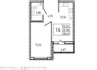 1-ком. квартира на продажу, 35.1 м2, деревня Новосаратовка, улица Первых, 4к5