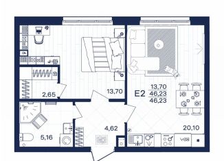 Продам 1-комнатную квартиру, 46.2 м2, Тула