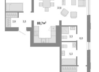 Продам трехкомнатную квартиру, 88.7 м2, Новосибирск, метро Речной вокзал, Большевистская улица, 44