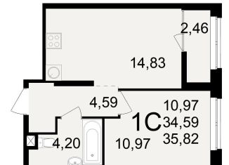 Продажа 1-ком. квартиры, 35.8 м2, Рязань