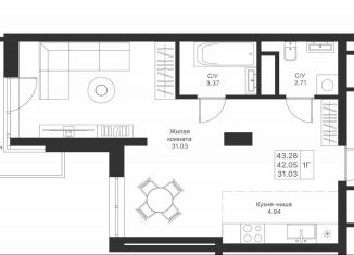 Продажа 1-ком. квартиры, 43.3 м2, Казань, ЖК Мой Ритм, ПК14