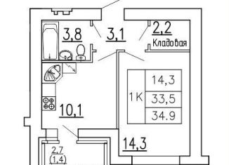 Продается 1-ком. квартира, 34.9 м2, Воронеж