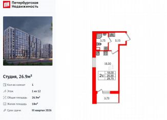 Продается квартира студия, 26.9 м2, Санкт-Петербург, муниципальный округ Коломяги