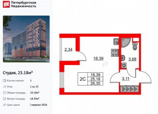 Продается квартира студия, 25.2 м2, деревня Новосаратовка