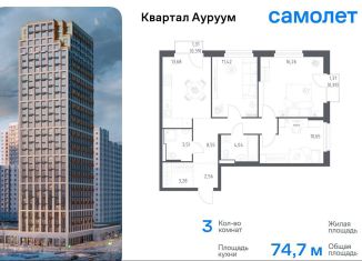 Трехкомнатная квартира на продажу, 74.7 м2, Екатеринбург, Кировский район