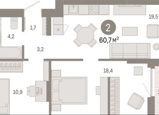 2-ком. квартира на продажу, 60.7 м2, Новосибирск