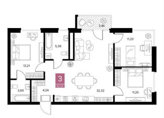 Продаю 3-комнатную квартиру, 82.3 м2, Рязанская область