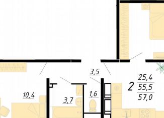 2-ком. квартира на продажу, 57 м2, Воронеж, улица Полковника Богомолова, 1, Советский район