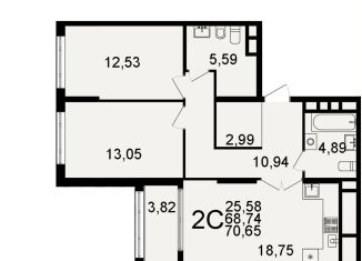 Продаю 2-комнатную квартиру, 70.7 м2, Рязань