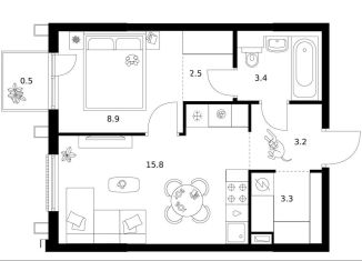 Продажа однокомнатной квартиры, 37.6 м2, Москва, район Москворечье-Сабурово, жилой комплекс Москворечье, 1.3