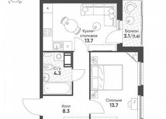 Продаю 1-ком. квартиру, 41.6 м2, посёлок Шушары